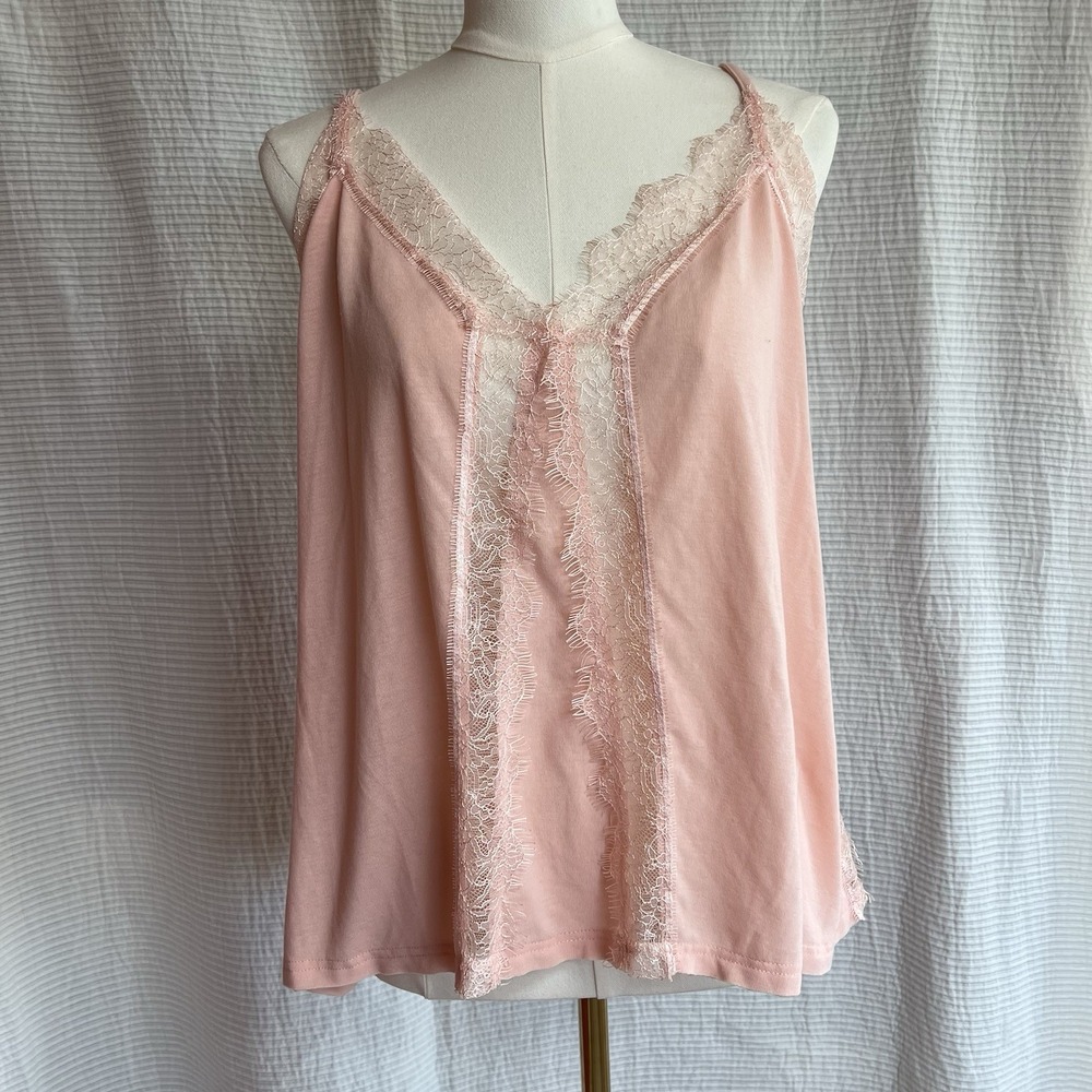 POL Pink Lace Boho Flowy Strapy Tank Top Large NWT